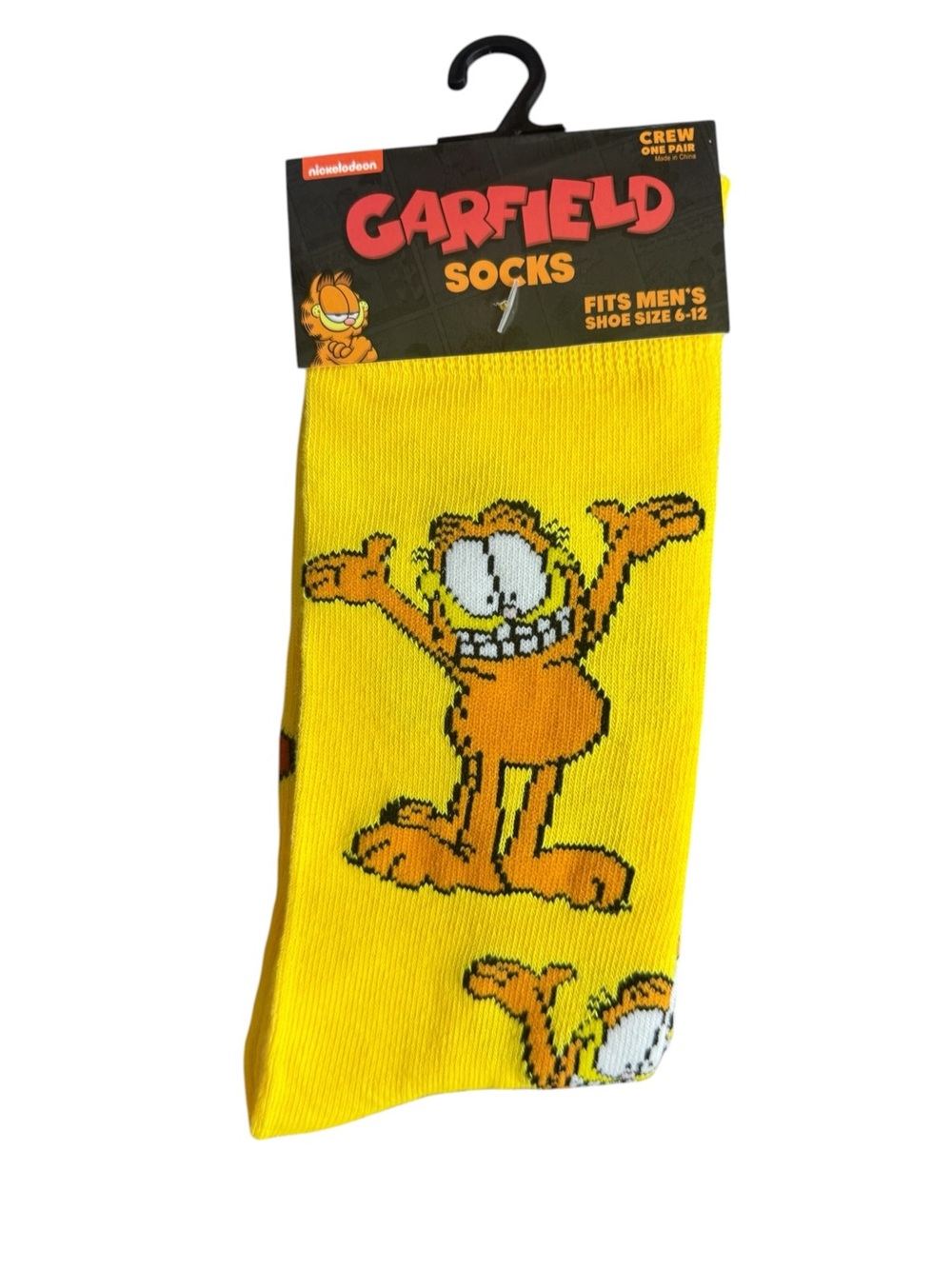 Garfield Odd Sox Men’s Crew Socks Size 6-12 Yellow Cartoon NWT